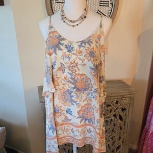 Elegant Floral Camisole in Cream and Blue